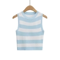 Close-up of blue and white striped knit tank top texture on a wooden hanger - Light Blue Stripe