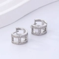 Silver H-shaped hollow earrings with white zircon crystals and polished finish - H-Letter Hollow / Silver