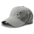 Breathable grey baseball cap featuring side dragon print and quick-dry mesh fabric - Adjustable / Light Gray
