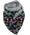 Women's warm scarf with colorful butterfly print, gray fleece lining and metal buckle - 45-Colorful Butterfly