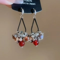 Bohemian tribal drop earrings with colorful beads and black teardrop frame design - Style 4 (Ear Hook)