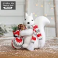 Plush white squirrel Christmas ornament with striped scarf and pinecone, 20x18cm tabletop decor - Squirrel Style G