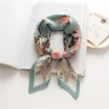Pleated silk scarf in mint green and pink floral print with a stylish knot display - Retro Floral Color Block