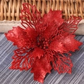 Red glitter Christmas flower decoration with hollow petals for festive tree ornament - Glitter Style / 13cm / Red
