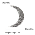 Elegante spilla a luna in argento con strass per abiti, misura 5,4cm x 3,5cm - Nero