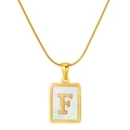 Golden stainless steel snake chain necklace with square white shell letter F pendant - Gold Letter F (With Chain)