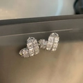 Elegant silver plated heart stud earrings with sparkling cubic zirconia mesh structure - Silver