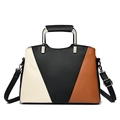 Chic tricolor patchwork tote bag in cream, black, and tan leather with silver hardware - Black/Beige/Brown Patchwork