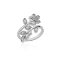 Elegant silver branch ring with sparkling zircon leaf detail in adjustable open design - Adjustable Open / Silver Leaf Branch Style (P3014360)
