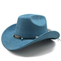 Detail of teal faux suede cowboy hat with turquoise beads and wooden plaque trim - M (56-58cm) / Peacock Blue (KK-058)