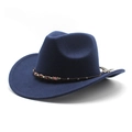 Navy blue western cowboy hat in wool felt with a decorative beaded braided band - M (56-58cm) / Navy Blue