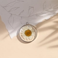 Handmade silver frame resin pendant with real white daisy flower and top metal ring - Style 1 / White/Silver
