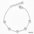 Bracelet en acier inoxydable argenté avec cinq cristaux de zircon en cœur - Argent + Zirconium Blanc (SAP938)