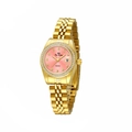 Detail of pink dial women's quartz watch with rhinestone bezel and gold steel strap - Gold Pink