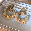 Detailed macro view of vintage gold metal fringe earrings with beige bead tassels - Silver Pin Round Tassel Rhinestone (29#)