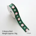 Deep green Christmas ribbon with Santa Claus and snowflake prints, 2.5cm width and 5m length - Green - Snowflake Santa / 2.5cm Wide-5m/Roll