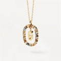 Gold pendant necklace with letter G and multicolored zircon stones on white background - Gold G