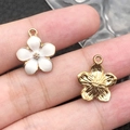 White enamel and gold-plated cherry blossom flower pendants for DIY jewelry making - 1Pc White Cherry Blossom 14x16mm