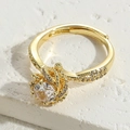 Luxury 14K gold plated open ring featuring a large round zircon and pavé side stones - Flower / Adjustable / 14K Gold Plated Flower Zircon