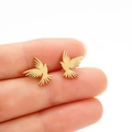 Pendientes de pájaro en oro pulido con texturas de plumas de estilo punk - Dorado