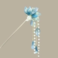 Spilla per capelli con fiore blu e nappe di perle in stile cinese vintage - Blu