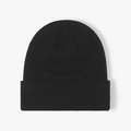 Cuffed black knitted beanie hat with thick double-layer warmth for men and women - Black