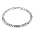 Sleek silver stainless steel Cuban link bracelet with a secure fold-over clasp closure - 6mm Silver-tone Bracelet (KB147265-KFC)