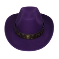 Top view of purple western cowboy hat with brown leather band and gold horseshoe buckle - 106-Purple