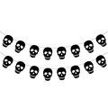 Striscione di Halloween con sedici ritagli di teschi neri in carta su sfondo bianco - Striscione di Teschi di Halloween / Nero