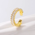 Macro shot of gold-plated adjustable ring featuring baguette-cut clear zircon stones - White-Gold