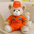 Cute teddy bear in orange firefighter rescue uniform plush toy variant - Brown Rabbit Plush Firefighter Style