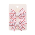 Pair of handmade baseball print grosgrain ribbon hair bows on a display card - Baseball Stitch-Red & White