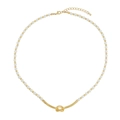 Collar de perlas hecho a mano con perlas blancas y un tubo dorado con nudo central - Collar de Cuentas de Perlas Artificiales (XL-829J1)
