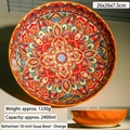 Bohemian 10 inch orange ceramic soup bowl with 2400ml capacity and mandala patterns - 10 Inch Soup Bowl / Orange