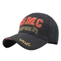 Detail of USMC tactical baseball cap with red 3D embroidery and Semper Fi gold outline - Adjustable / Black