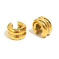 Minimalistische dubbellaagse 18K vergulde roestvrijstalen oorklemmen voor dames - Dubbellaagse Ear Cuffs (1 Paar) / Goud