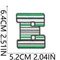 Close-up of letter E patch with green and white stripes and gold embroidery details - Letter E