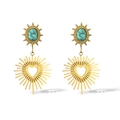 Vintage Goldene Ohrringe mit Türkis und Sonnenstrahl-Anhänger mit Herz-Ausschnitt-Detail - 43811 (Sonnenstrahl Herz Stil)