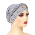 Elegant grey turban headwrap with twisted braid and gold beaded clusters for women - Light Gray