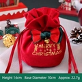 Red velvet Christmas gift bag with golden reindeer and bells, size 14cm x 10cm - Red Elk Head With Bow