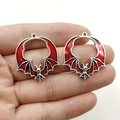Fashionable retro red and silver bat pendants made of zinc alloy and colorful enamel - Red Silver