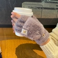 Cozy purple plush fingerless gloves for women featuring cute cartoon chick tag and button - One Size / Grey (Simple Style)