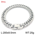 Polished silver stainless steel Cuban link bracelet, 9.5mm width and 200mm length chain - 9.5mm Beveled Cut Double Weave Chain