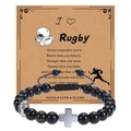 Rugby themed black beaded bracelet with silver helmet and inspirational message card - Rugby Bracelet Style 11 - Woven