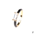 Adjustable gold ring with black enamel finish and rectangle zircon stone in style F - Square / Black