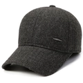 Dark grey tweed baseball cap for men featuring a silver metal feather accessory - Adjustable / Gray