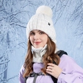 Winter white cable knit beanie with faux fur pom and matching neck warmer scarf set - White