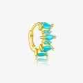 Dettaglio orecchino a cerchio d'oro con pietre turchesi alternate in tagli marquise e tondi - Oro 18K (Pietra Turchese)