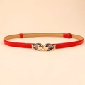 Slim red leather waist belt with gold fish-shaped buckle and crystal inlay - Fish Shape Buckle (19245) / Red