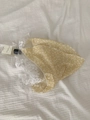 Floral print head kerchief with white lace edge on soft white fabric background - Yellow Floral Lace